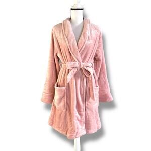 NWT Soma Plush Short Robe Size S/M Vintage Pink Belted Bathrobe Soft Cozy